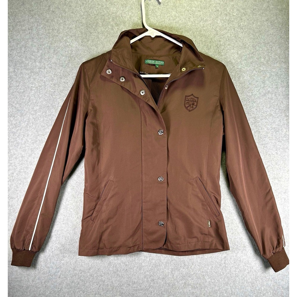 Lauren Active Ralph Lauren Womens XS Brown Hooded Jacket Full Zip Snap Front
